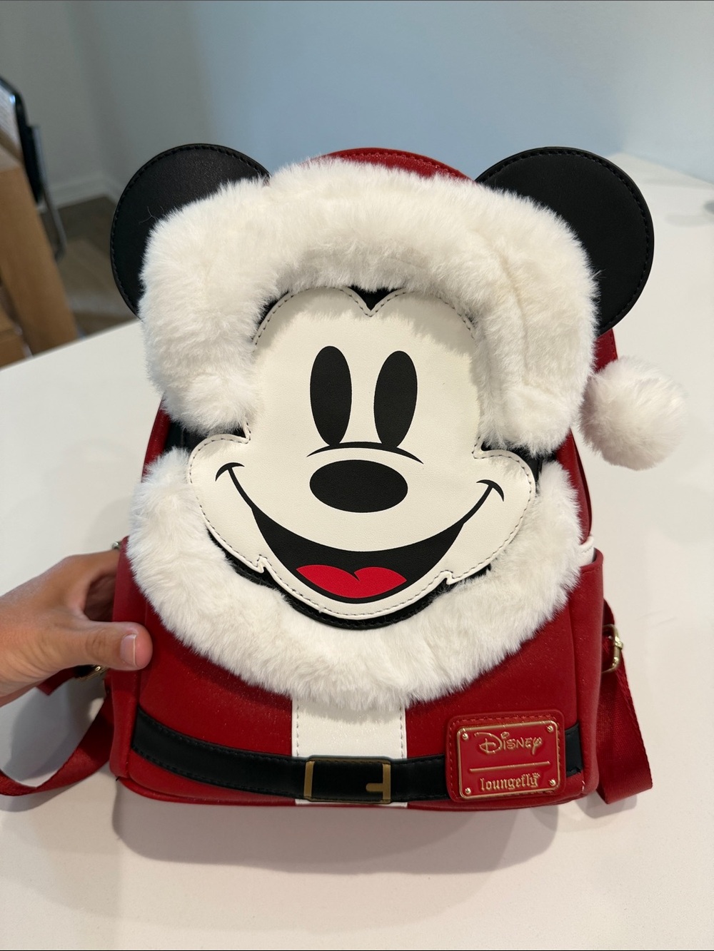 Loungefly Red Mickey Santa Faux-Fur Mini Backpack